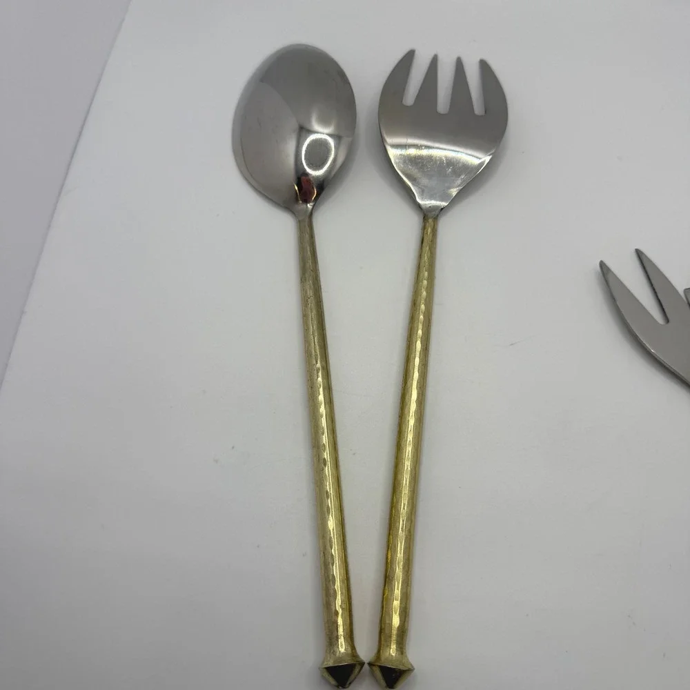 Nauticalmart Brass & Stainless Steel Serving 4 Pc Hammered‎ Handles Set